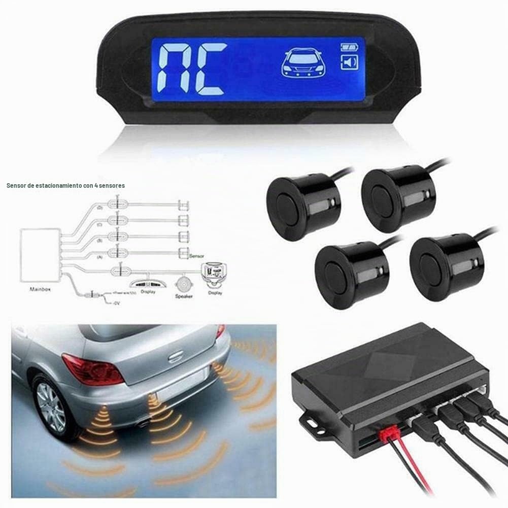 Riloer Kit de sistema de detector de radar de estacionamiento de marcha atrás para coche, pantalla digital LCD + 4 sensores de respaldo de visión trasera + caja de control digital para coches