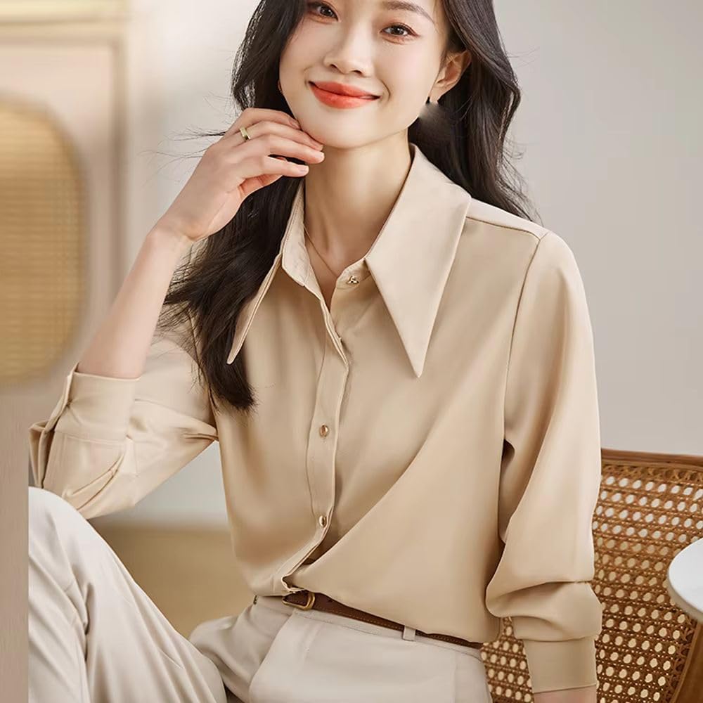 Women's Satin Shirt Blouse with Design Sense Solid Clothing Temperament Blouse Office Lady Top
