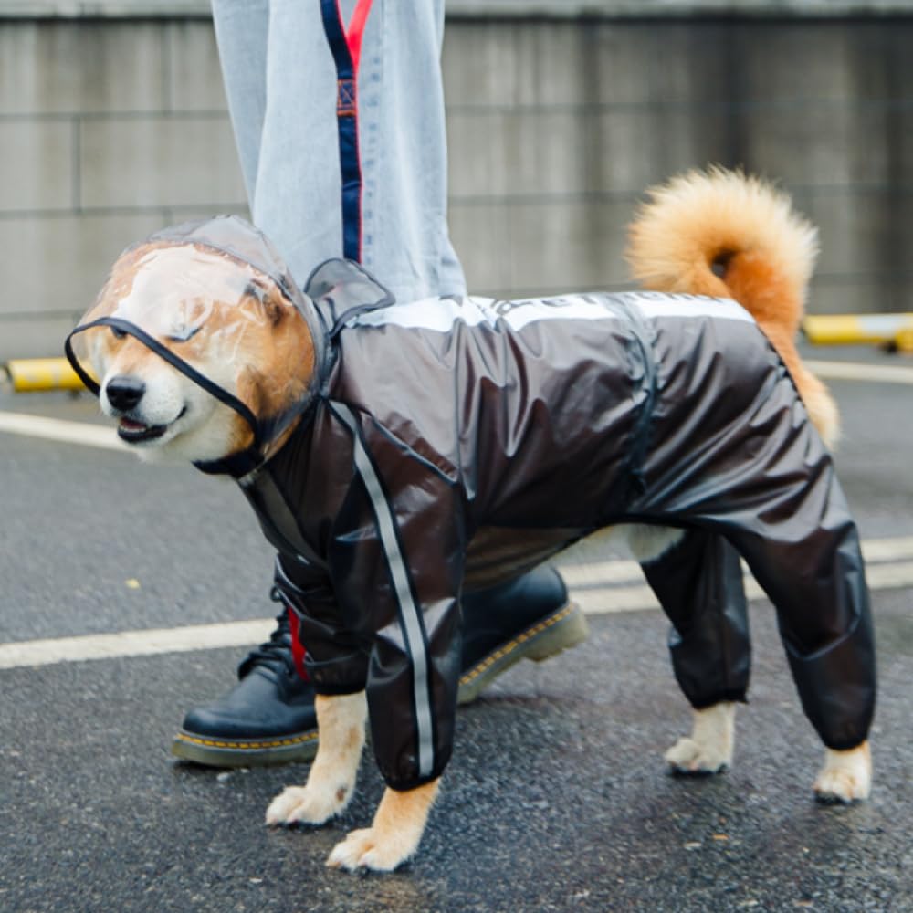 BERO Mode Chien Mackintosh Quatre Pattes imperméable Tout Compris vêtements pour Animaux de Compagnie Petit et Moyen Grand Chien Transparent réfléchissant-Black||7XL