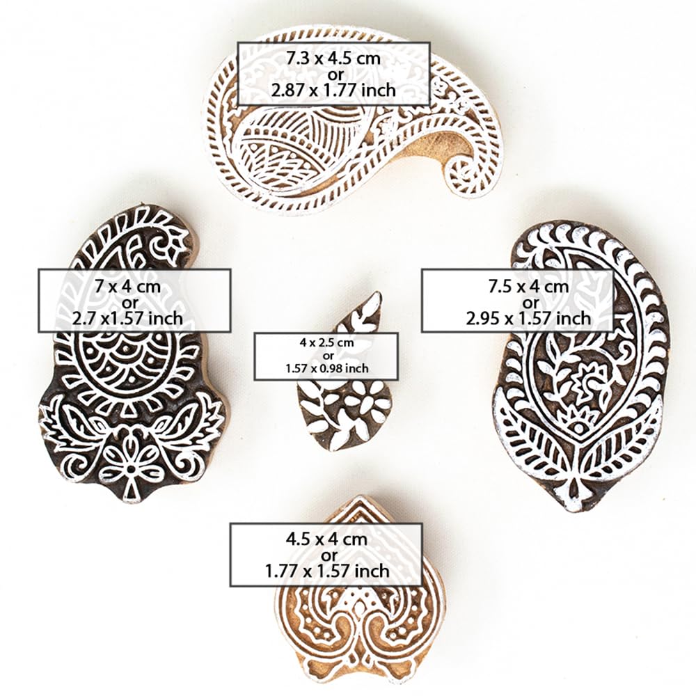 Handcarved Wooden Multi Design Blocks for Scrapbooking/Wooden Stamps for Project Designing/Fabric Textile/Clay/Pottery Craft/Tattoo | Set of 5 | Hashcart 2