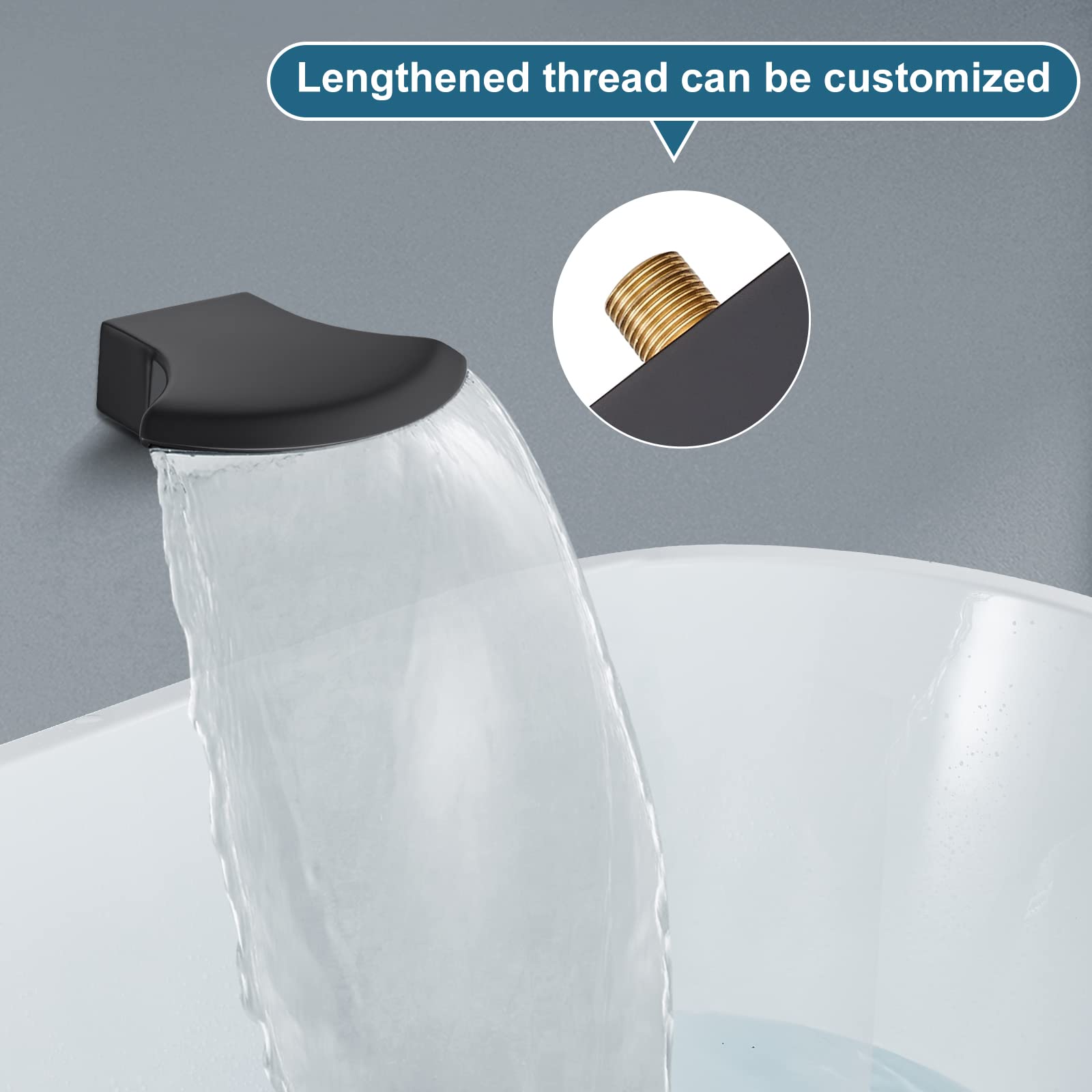 Midanya Boquilla de bañera para grifo de ducha, boquilla de bañera, color negro mate, montaje en pared, grifo de cascada, boquilla de llenado de alto flujo, boquilla de cascada para baño