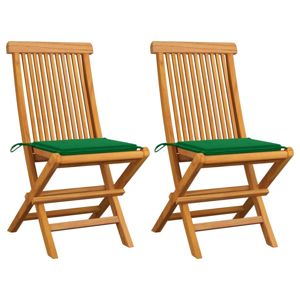 vidaXL Chaises Pliantes avec Coussins Verts, 2 pièces,