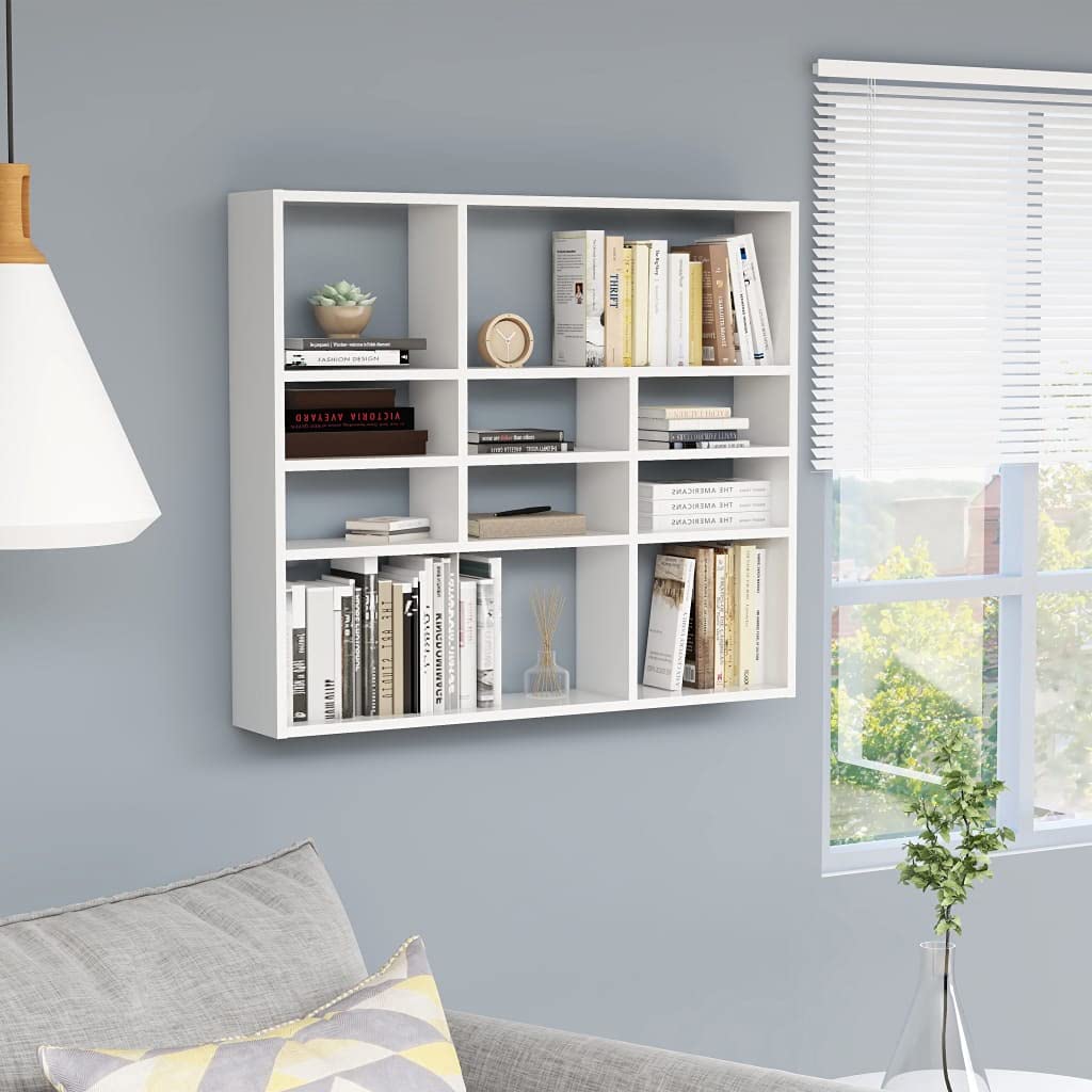 Gecheer Scaffale a Muro Libreria da Parete Rettangolare in Legno, Mensola Pensile Cubo Bianco 90x16x78 cm
