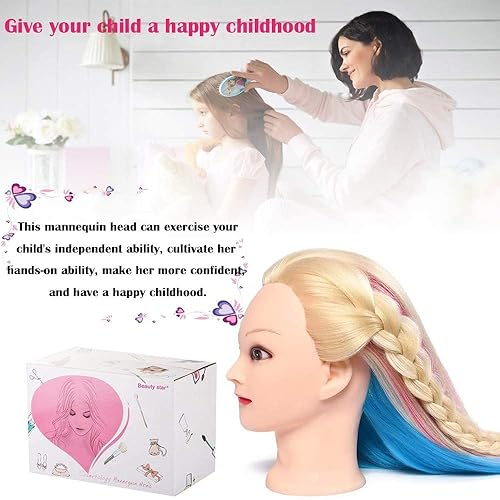Miniatura 3 de MYSWEETY, cabeza de maniquí con cabello colorido de 73.7 cm (hueso y rosa), Blanco crudo