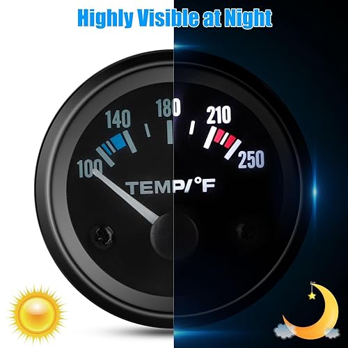 Miniatura 4 de Linkstyle Medidor de temperatura del agua de 12 V, medidor de temperatura de refrigerante de agua eléctrico de 2.047 in con sensor para automóvil,