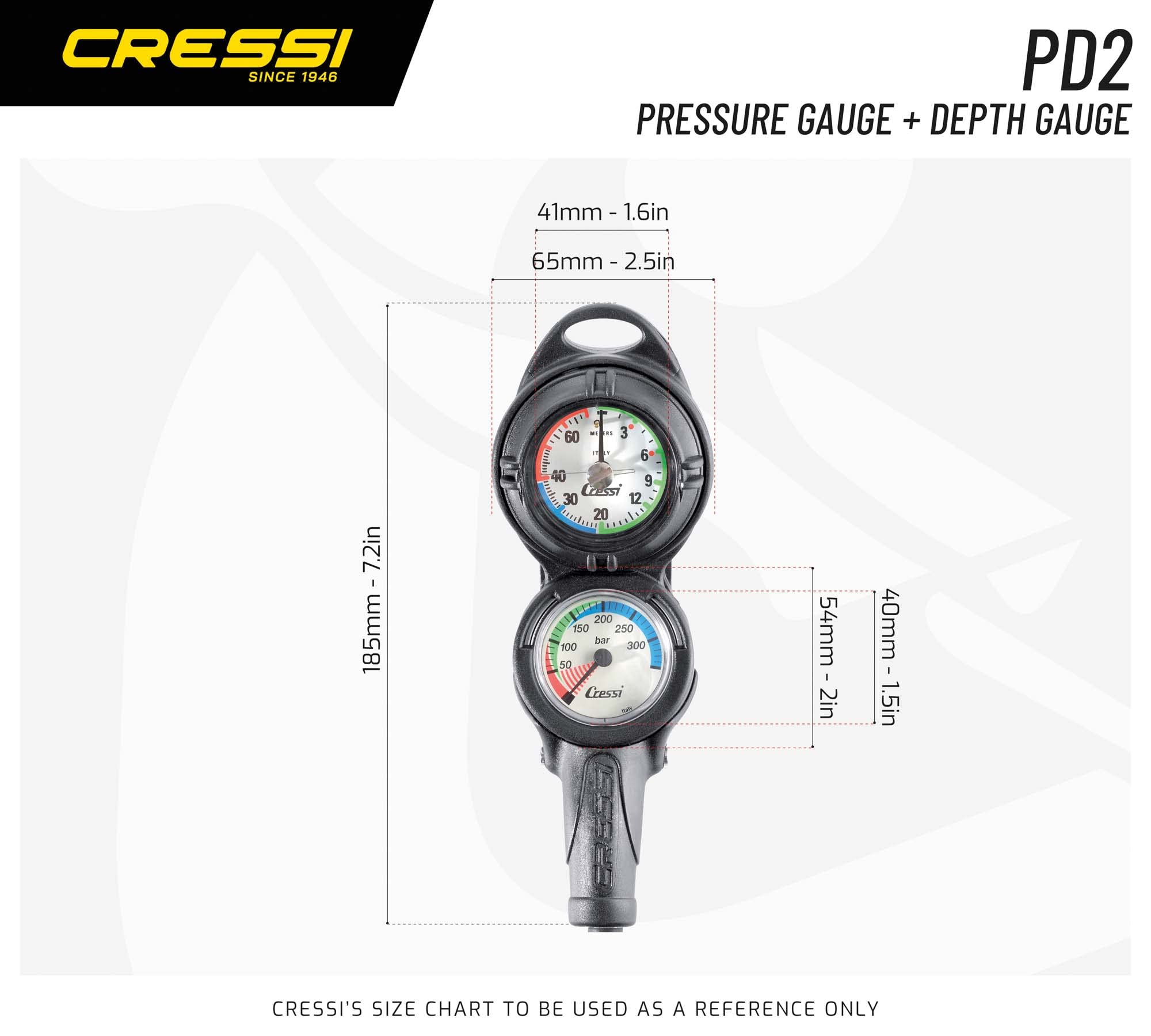 Cressi Console PD2 Pressure + Depth Gauge Console 2 Strumenti Manometro/Profondimetro per Immersioni, Taglia Unica, Nero, Adulto Unisex