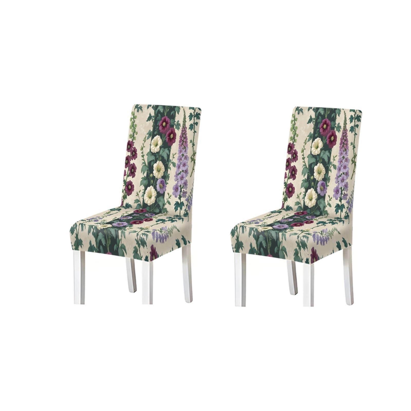 KXUAUV Vintage Hollyhock Floral Print Dining Chair Covers, Stretch Slipcovers For Home Kitchen Dining Room Party, 2/4/6PCS Seat Protectors for Restaurant Hotel Party(2PCS Chair cover)