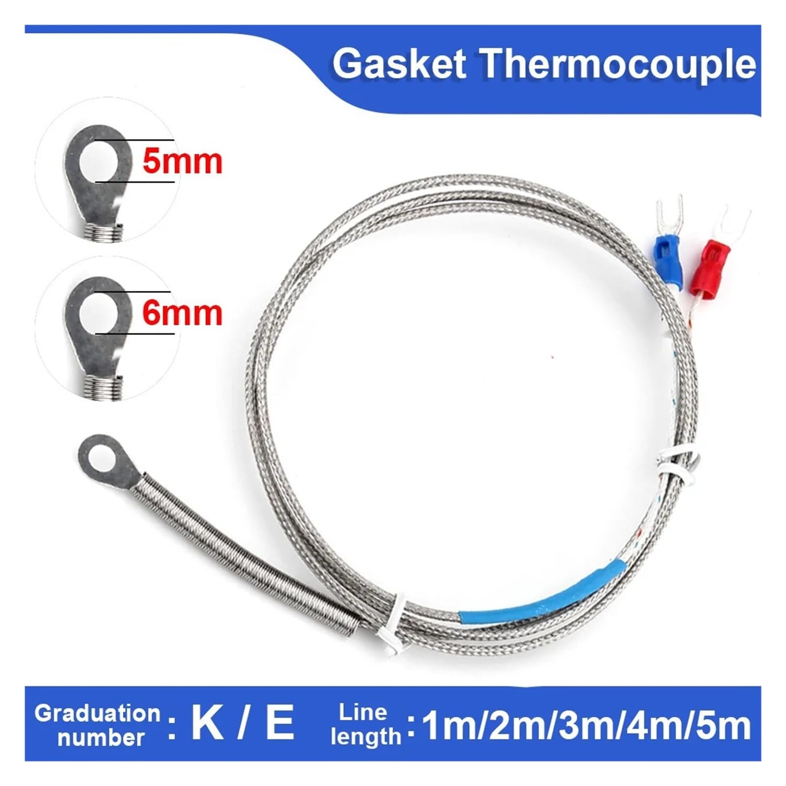 temperaturfühler 5mm 6mm Lochscheibe Thermoelement-Temperatursensorsonde KE Typ 1/2/3/4/5M Kabel for industriellen Temperaturregler(K 6mm Aperture 5M)