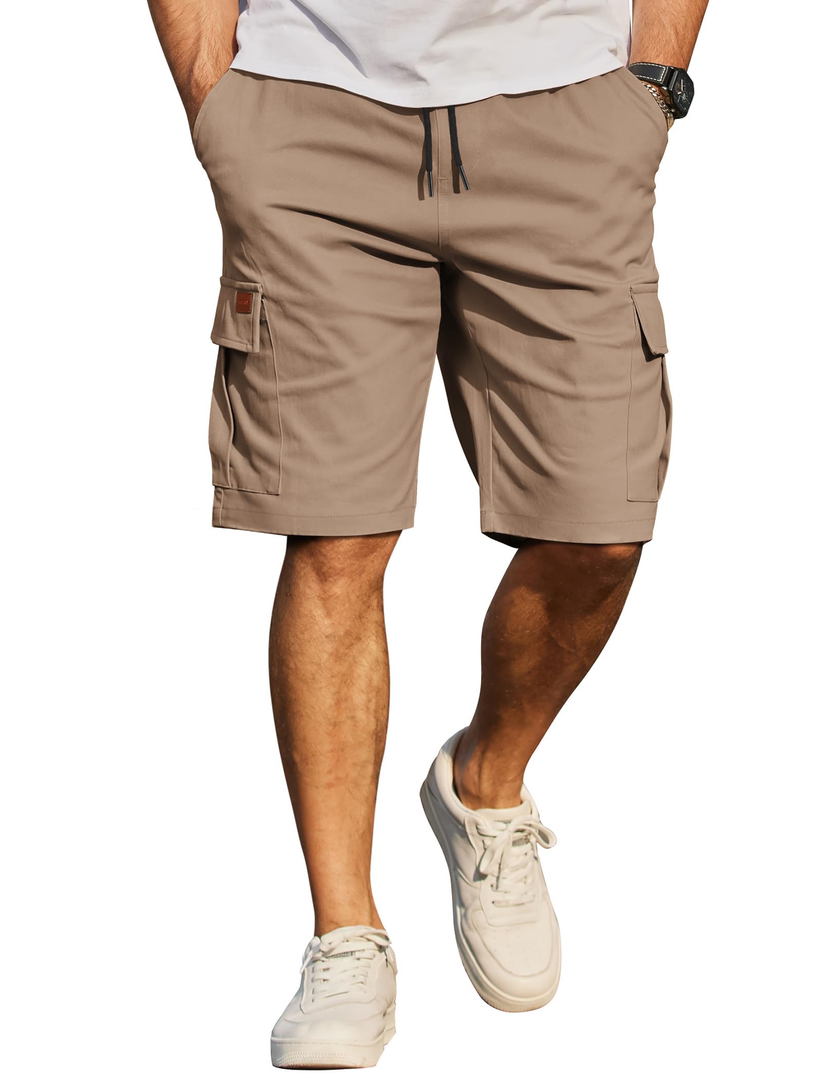 COOFANDY Kurze Hosen Herren Baumwolle Cargo Shorts Freizeithose Herren Kurz Elastische Taille Sommer Chino mit 6 Taschen S-3XL