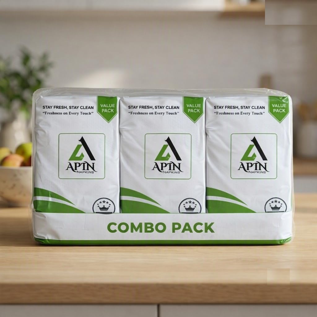 Apin Paper Napkins Combo Pack of 3 | 70 Sheets Each (210 Total) | 27 x 27 cm | 1 Ply Disposable Tissue Napkins for Dining, Kitchen, Office, Parties & Daily Use | Soft & Absorbent White Paper Napkins-image-26