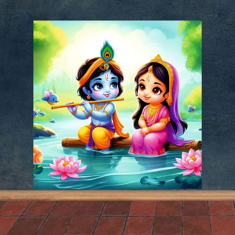 Image of British Terminal Cute little Bal Gopal Baby God Krishna| Kanha Ji | Laddu Lord Makhan Chor Painting Religious Poster for Pregnant Women for wall (matt thin vinyl,sticker,multicolor,unframed)| bj423