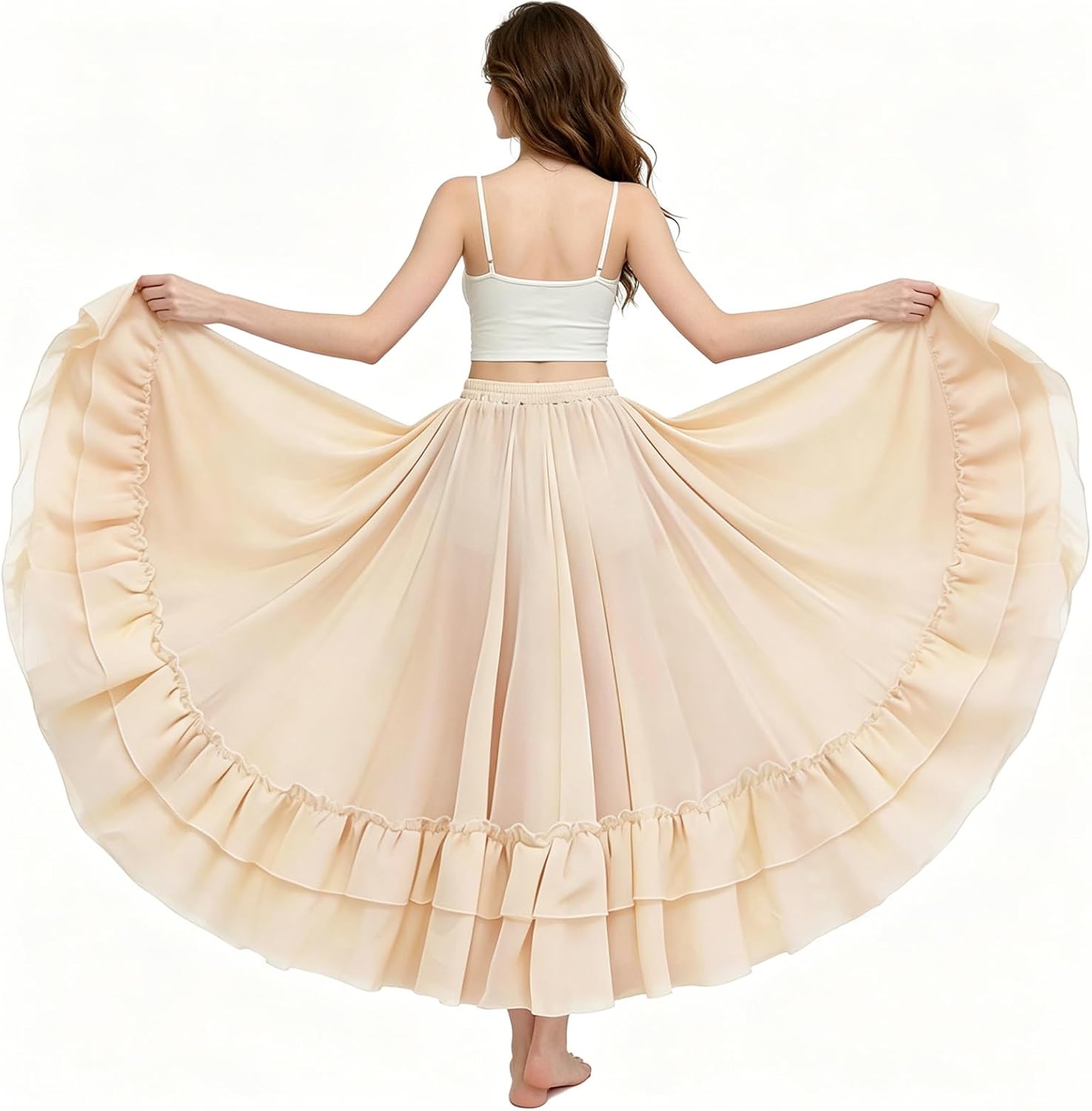 Z&X Lyrical Praise Dance Skirts for Women Contemporary Waltz Mexican Long Swing Ruffle Flowy Skirt Renaissance Skirt