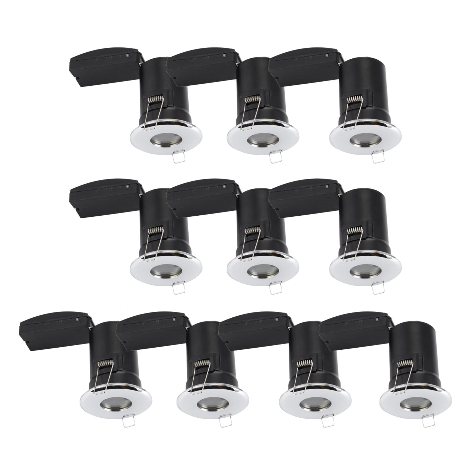 Firstchoicelighting Chrome & Clear Set Of 10 Chrome Gu10 Fire Rated Ip65 Bathroom Recessed Downlights, Ceiling Spots, Led Compatible