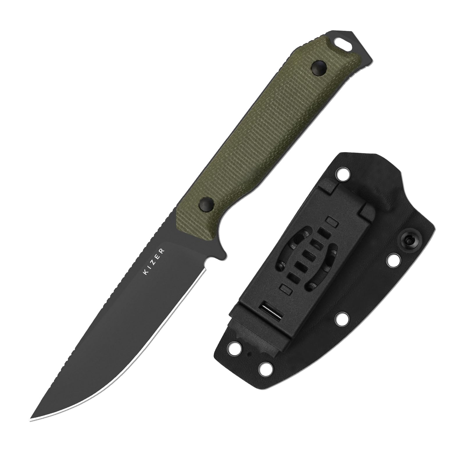 Kizer Begleiter Fix Outdoor Messer, 3,78" D2-Stahl Drop Point Klinge Jagdmesser mit Micarta Griff, Campingmesser mit Feststehender Klinge für Wanderungen Überleben, 1045MD3