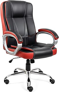 activa Ergonomic Office Chair | Leatherette Seating Chair with Adjustable Height | 3-Year Warranty | 360° Revovling seat| Comfortable Padded Seating/Suitable for Office/Study (Venture, Black & Red)