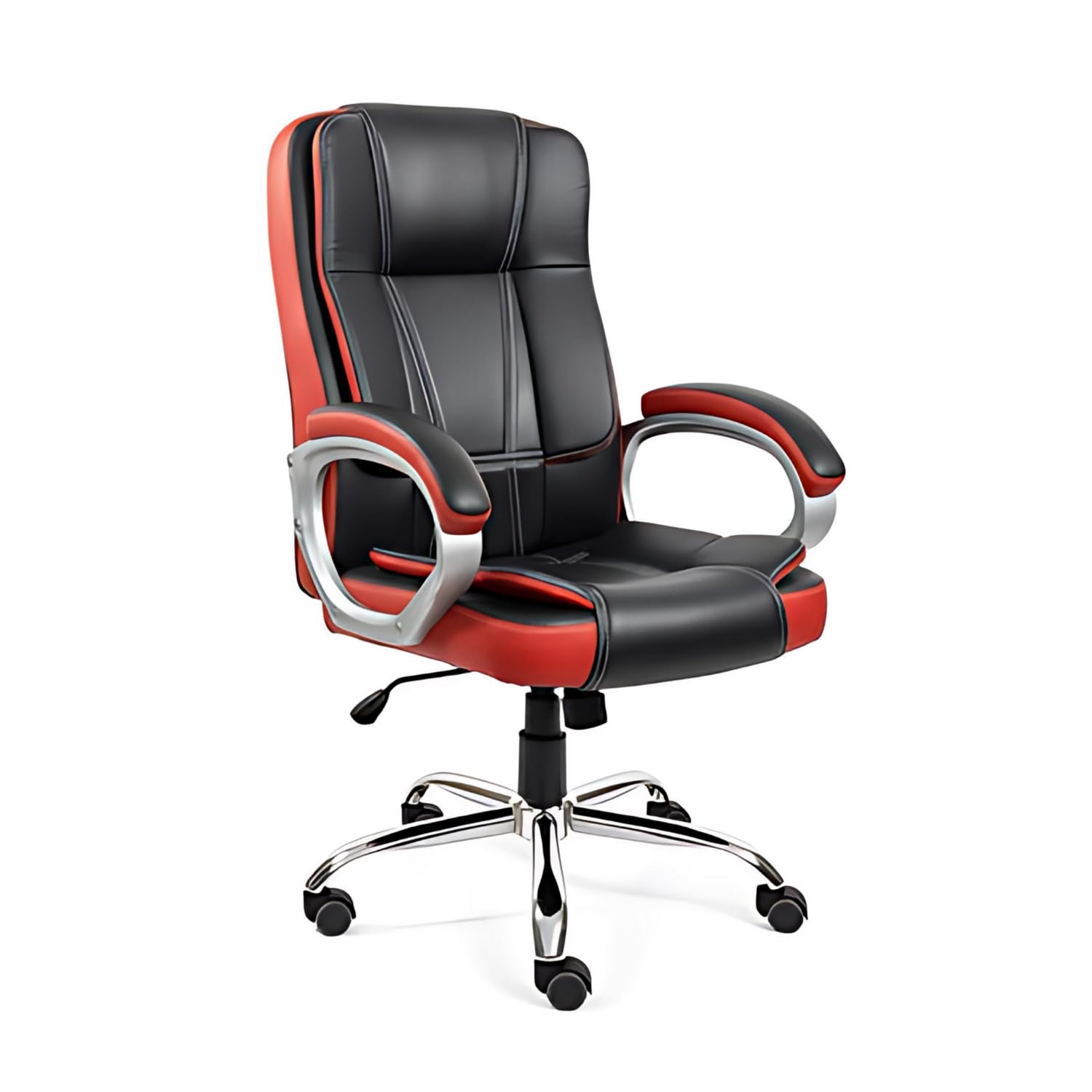 activa Ergonomic Office Chair | Leatherette Seating Chair with Adjustable Height | 3-Year Warranty | 360° Revovling seat| Comfortable Padded Seating/Suitable for Office/Study (Venture, Black & Red)