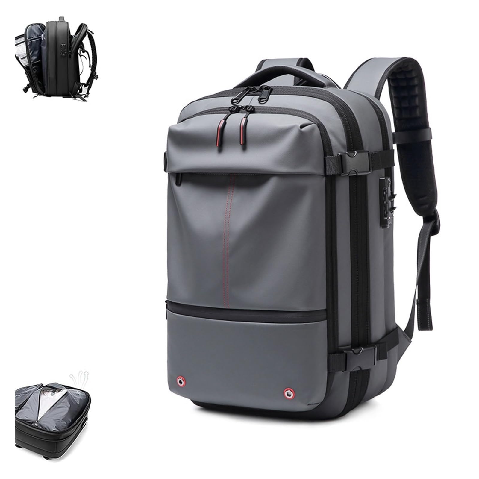 Sac À Dos Airbag avec Système De Vide, Sac À Dos Extensible De 60 L, Compression sous Vide for Hommes, Femmes, Affaires, Aventure en Plein Air(Gray,Manual Press)