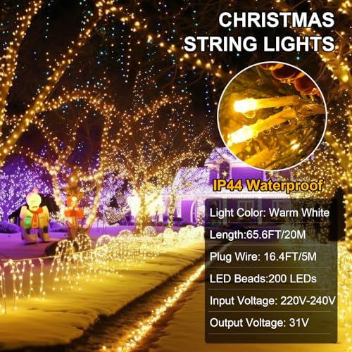 LED Lichterkette Außen 20m, Lichterkette Innen Strom Warmweiß 200 LED Lichterketten mit Stecker… – Ansicht 4