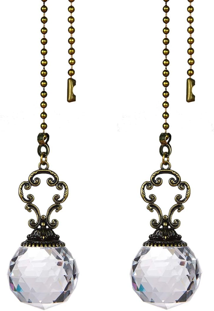 LONGSHENG - SINCE 2001 - Set of 2 Vintage-Style Clear Fan Pull Ceiling Fan Chain Pulls Crystal Prism Ball