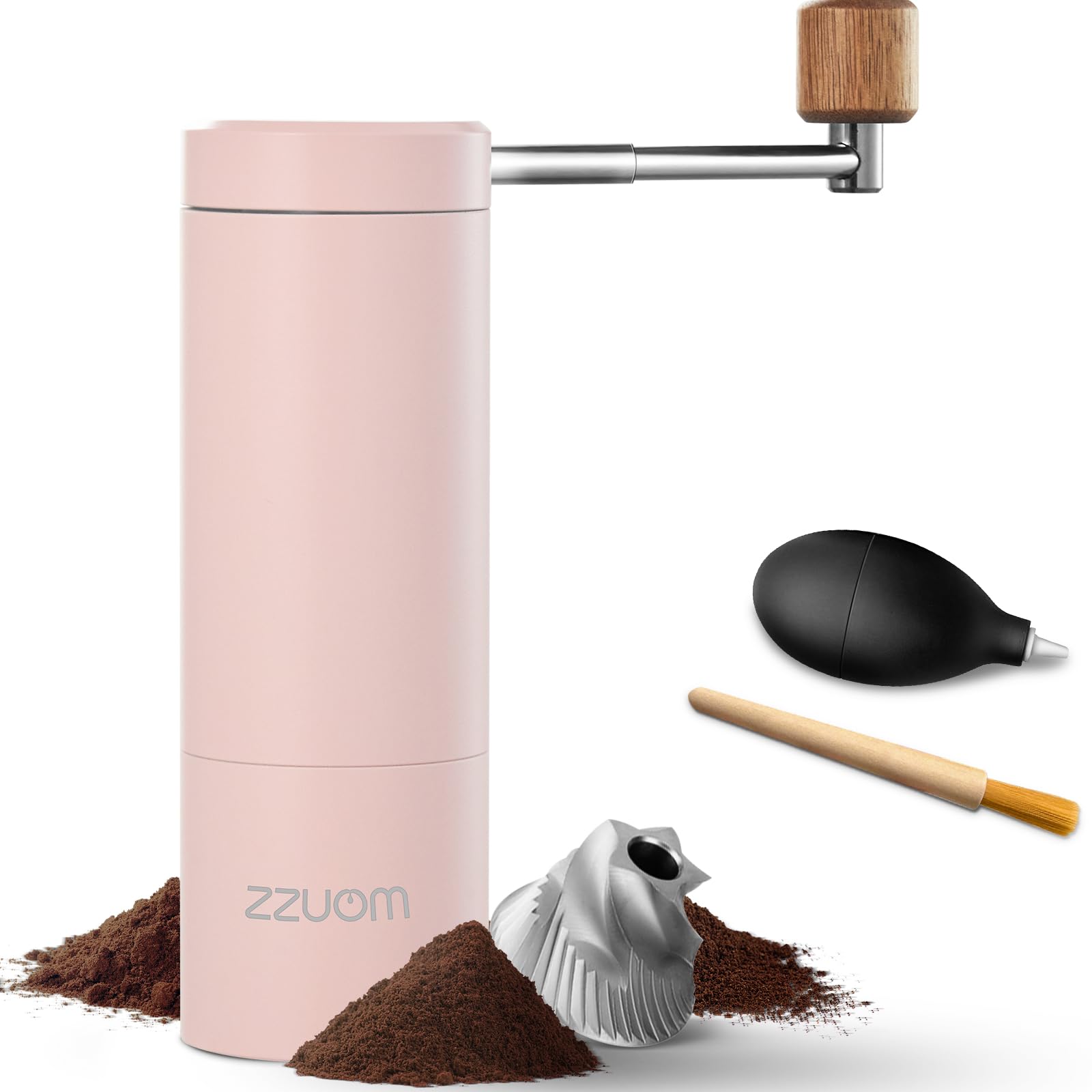 ZZUOM Manual Coffee Grinder, Hand Coffee Grinder for Travel Camping, 12 Adjustable Settings Manual Coffee Bean Grinder, Portable Manual Burr Coffee Grider (Pink)