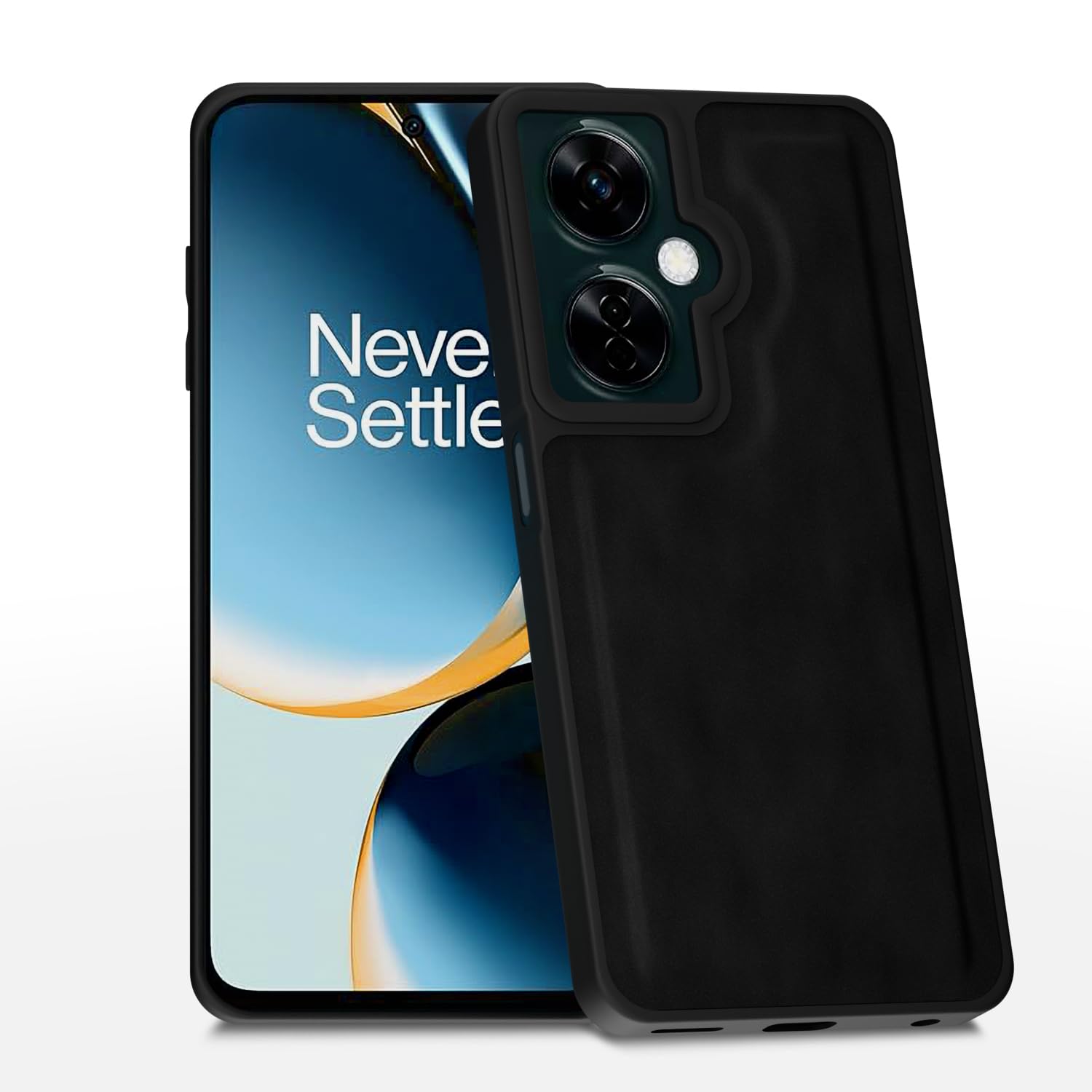 Amazon Basics Back Cover for OnePlus Nord Ce 3 Lite 5G | Premium PU Leather | Soft Touch Finish | Full Camera Protection | Raised Edge Bumper Case (Black)