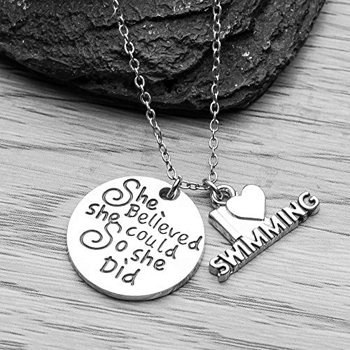 Swimming Gift, Swim Necklace, She Believed She Could So She Did Swim Jewelry Gift For Swimmers & Swim Teams, Charm Swimming Necklace2