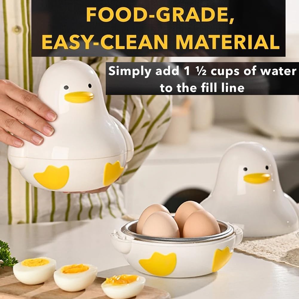 Microwave Egg Boiler Duck Shape 4 Egg Capacity Microwave Egg Cooker for Hard Boiled Eggs Egg Maker Under 9 minutes Medium and Hard Boiled Egg Cooker Rapid Egg Boiler Microwavable Egg Poacher