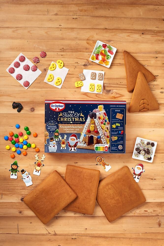 Dr. Oetker Knusperhäuschen - Set aus 4 Lebkuchenhäusern und Dekoriersets zum Basteln und Verzieren für die Weihnachtszeit - 4 x 403 g