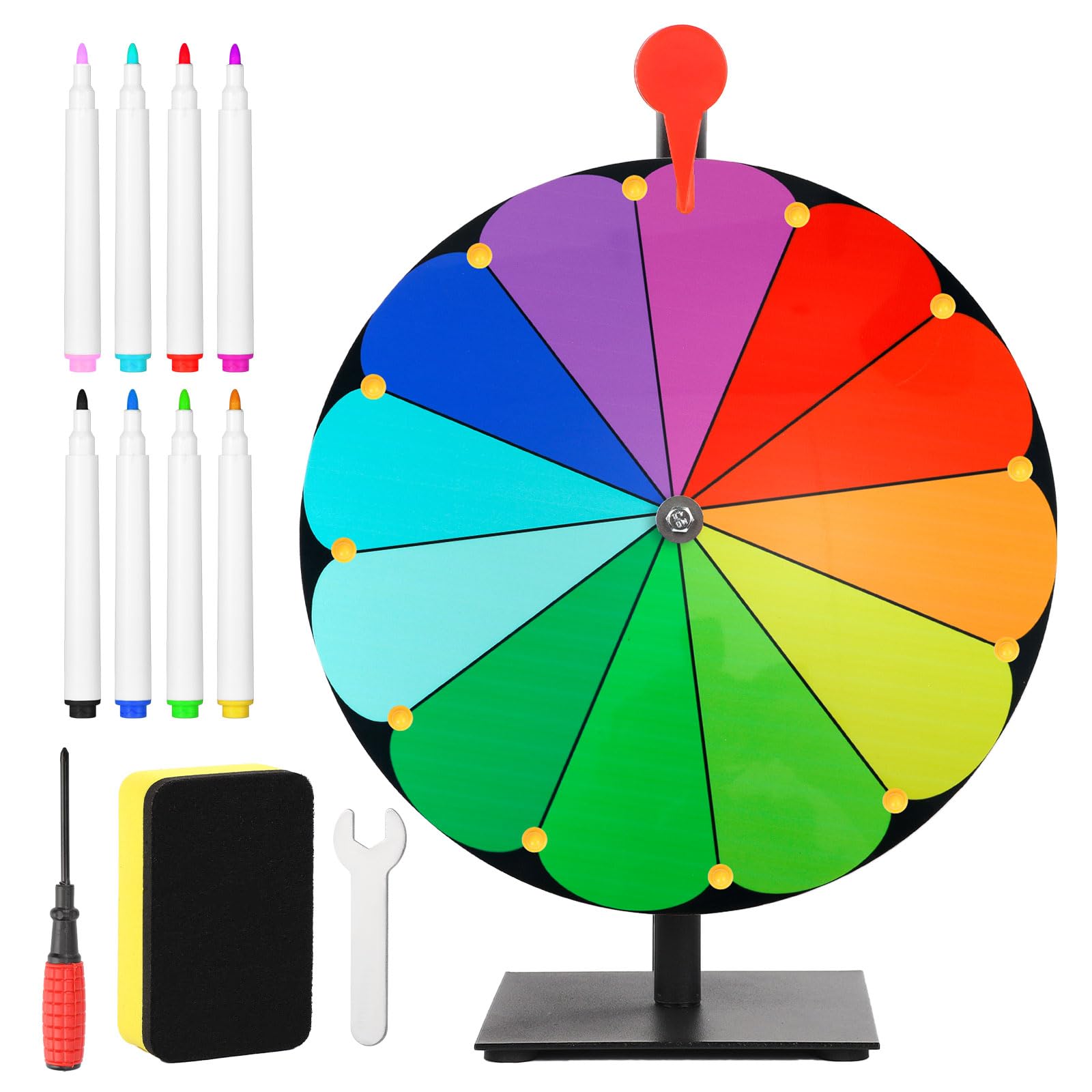 40cm Großes Glücksrad Set, 12 Fach Tombola Rad mit Ständer Rouletterad mit Robuster Basis Tisch Glücksrad für Karneval Messen Glücksrad-Spiele (Bunt)