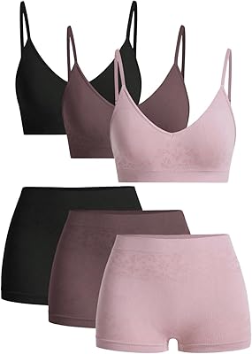 BEAUDRM Women's 6 Piece Lingerie Set Floral Wireless Unlined Bra Seamless Bralette and Boyshorts Boxer Briefs Underwear Sets