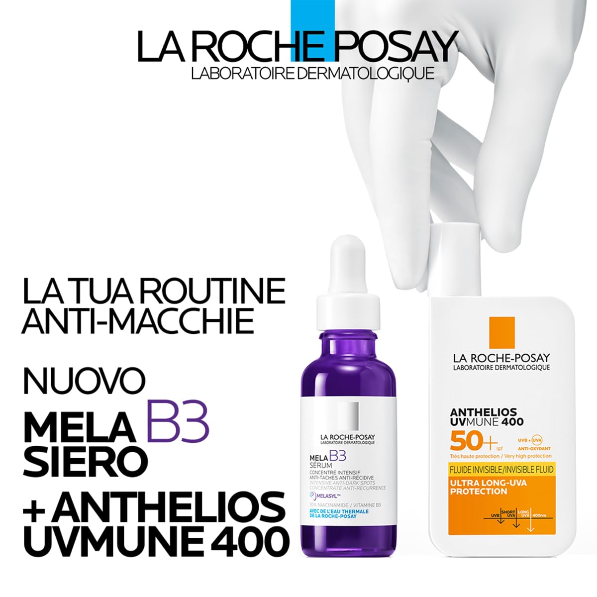 La Roche-Posay Mela B3 Serum gegen Flecken 30 ml + Anthelios UVMune 400 Unsichtbare Flüssigkeit SPF50+ 50 ml | Gesichtsbehandlung & Sonnenschutz