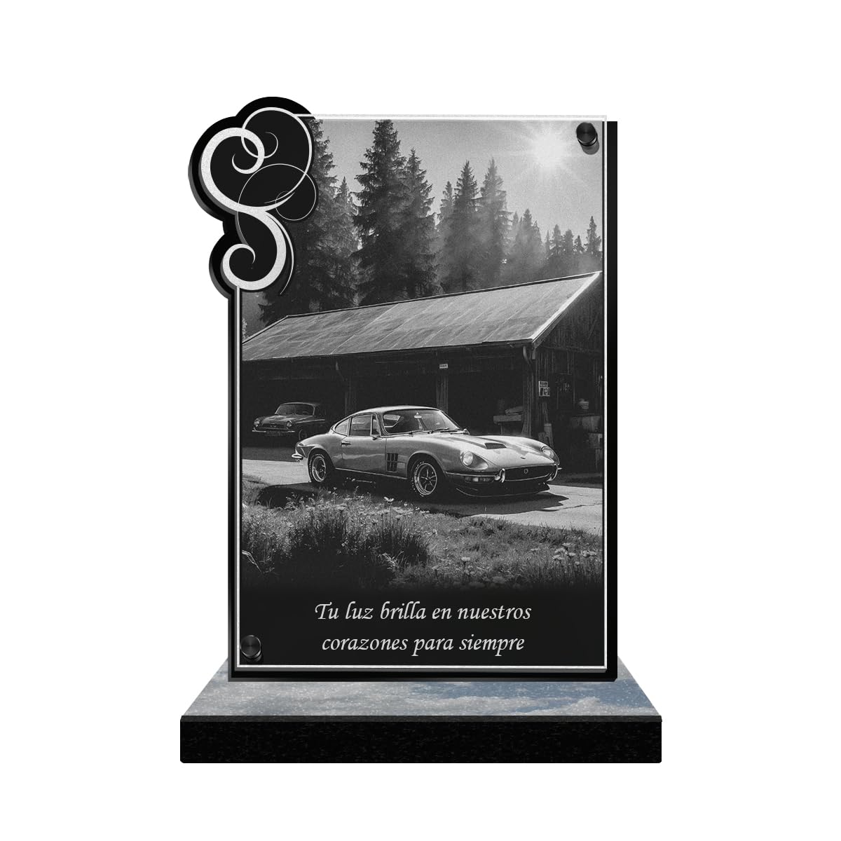 Eternel - Placa Funeraria Personalizada Marco Adornos - Coche De Colección, Automóvil, Coche Antiguo - Texto Personalizable, Placa Funeraria Grabada con Láser para Homenaje, Placa De Cementerio