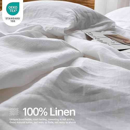 Miniatura 2 de Simple&Opulence Juego de sábanas 100% lino de color sólido, 6 piezas de sábanas de lino francés lavado (1 sábana encimera, 1 sábana bajera, 4 fundas