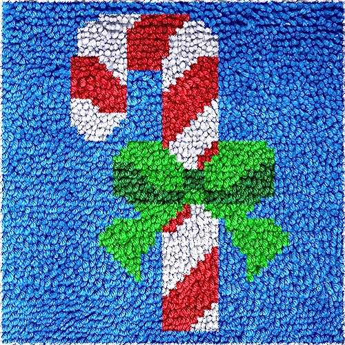 Image of Numptain Latch Hook Kits for Adults,DIY Rug Crafts Christmas Candy Pattern Color Printed Canvas,Latch Hook Kits for Beginners Handmade Needlework Crafts Home Decoration,12 inchx12 inch