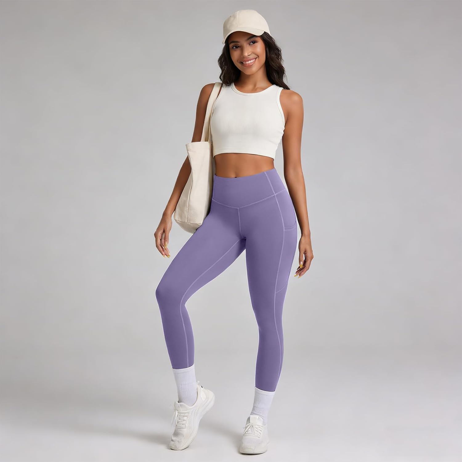 High Waisted Full Length Leggings with Pockets for Women, Tummy Control 4-Way Stretch Moisture Wicking Yoga Leggings - Image 3