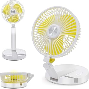 Yocuby Foldable Fans, Portable Table and Desk Fan with Lights, USB Rechargeable Fan, 16INCH Cordless Outdoor Standing Fan for Home, Office, Camping and Picnic (White)
