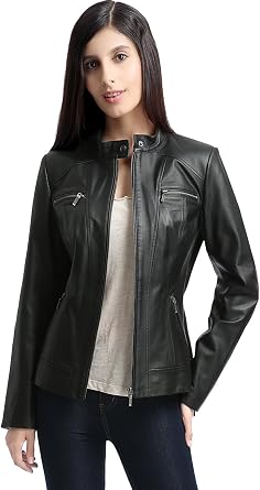 Mila Zip Front Lambskin Leather Jacket 