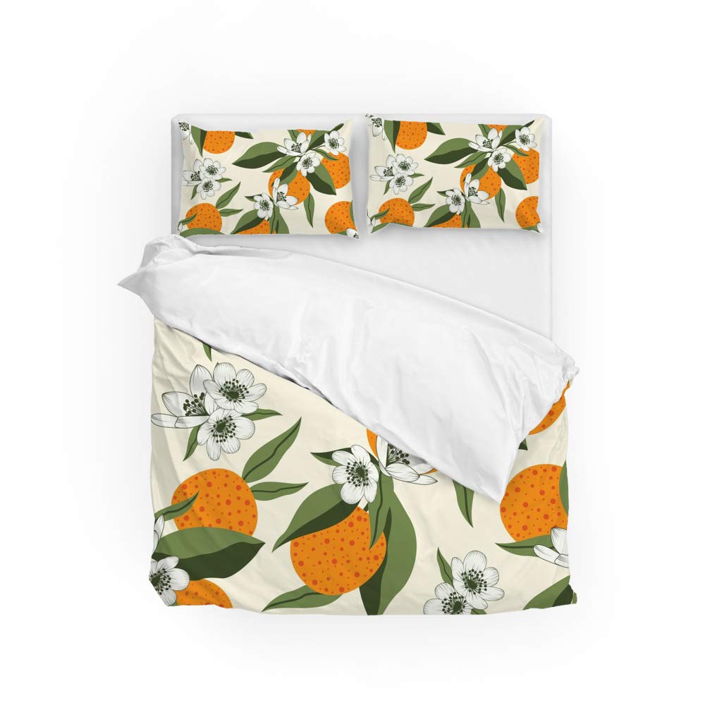 Linge de lit fleurs oranges pour chambre chaleureuse CHEHONG