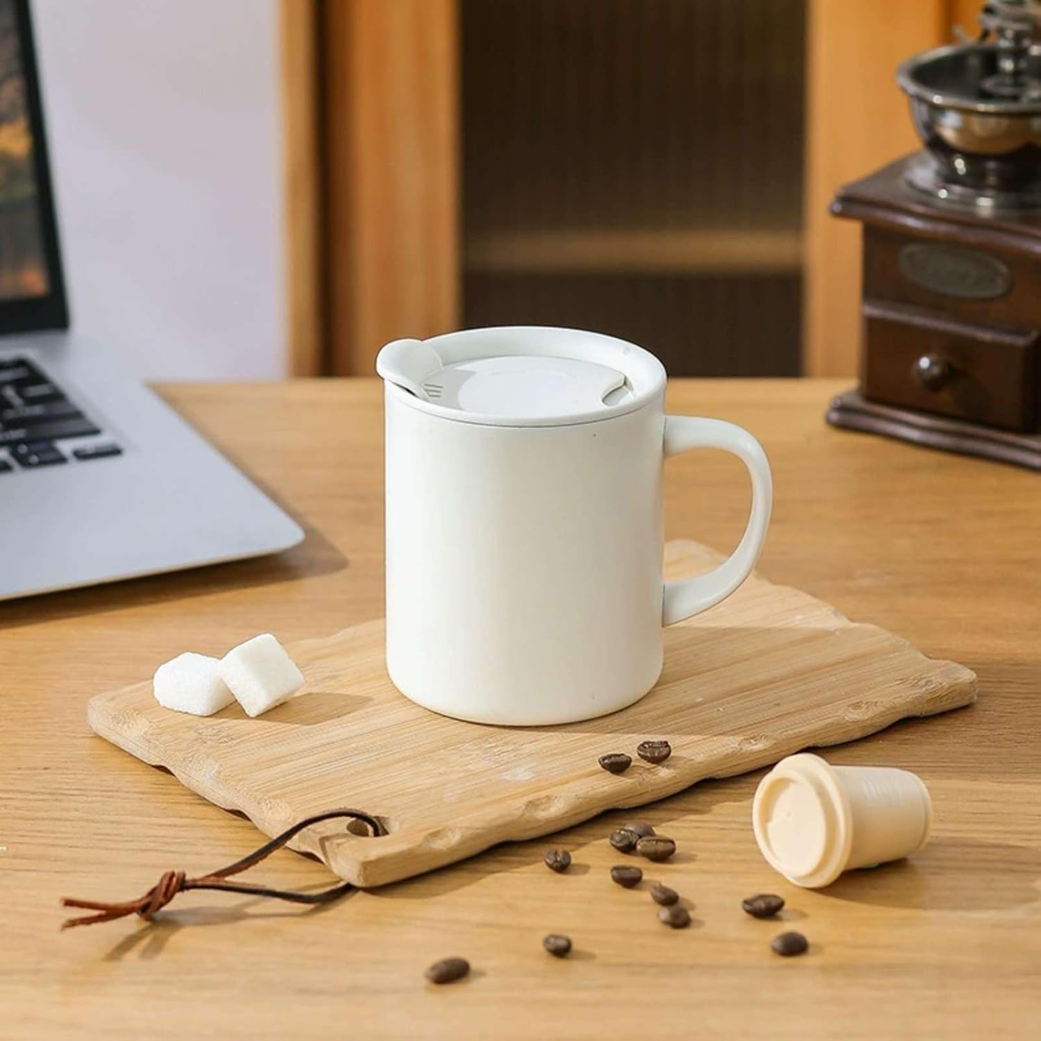 12oz Insulated Camping Coffee Mug with Lid & Handle, Double Wall Stainless Steel Vacuum Travel Coffee Cup, Reusable Tumbler for Home Office Camping - White - Image 8