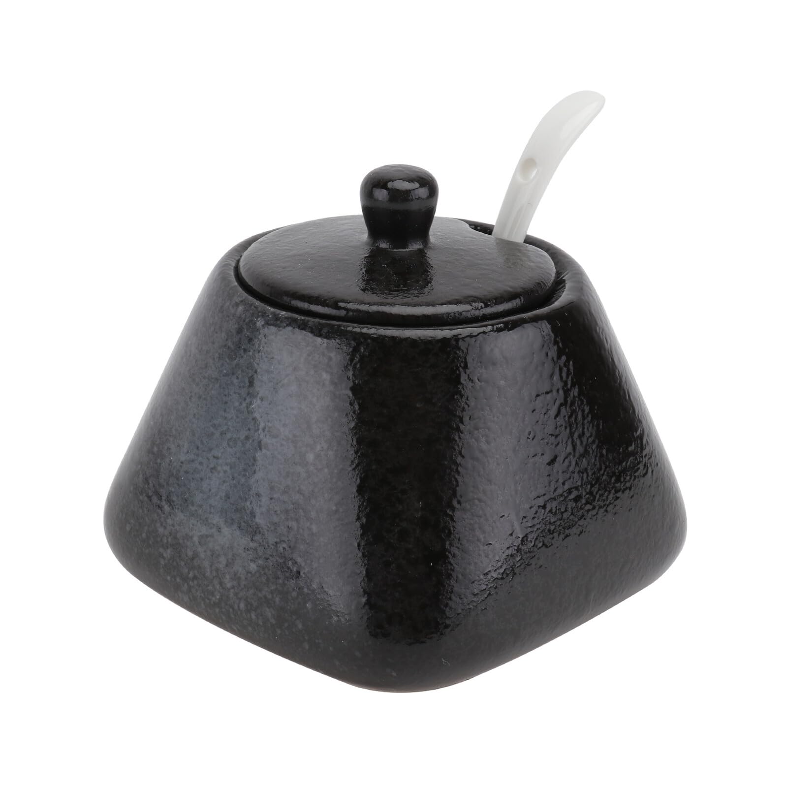 VILLCASE Barattolo in Porcellana Nero con Coperchio e Cucchiaio per Spezie