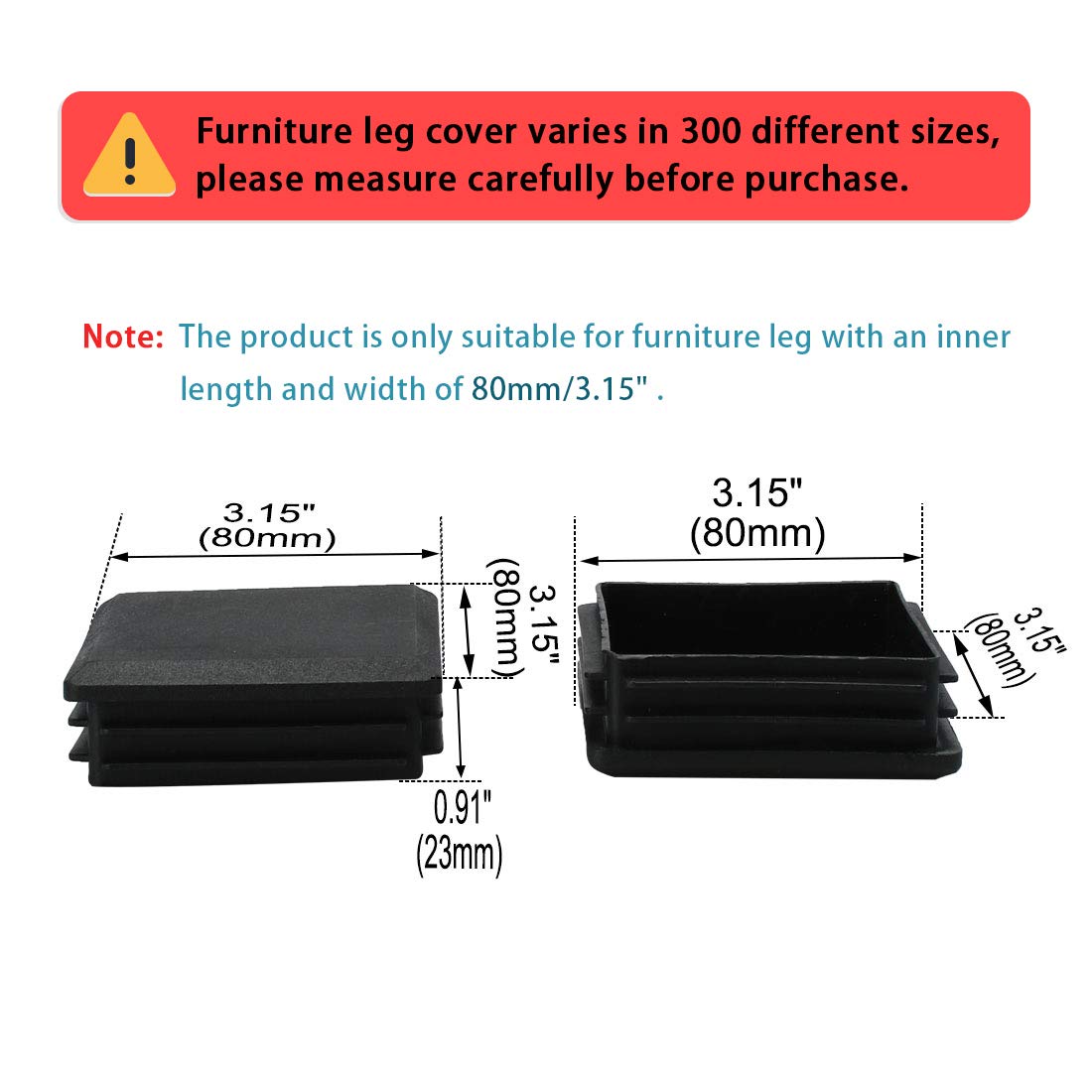 sourcingmap 8pcs 80 x 80mm Plastic Ribbed Tube Inserts Pipe Tubing End Covers Caps Furniture Glide Feet Floor Protector - Image 2