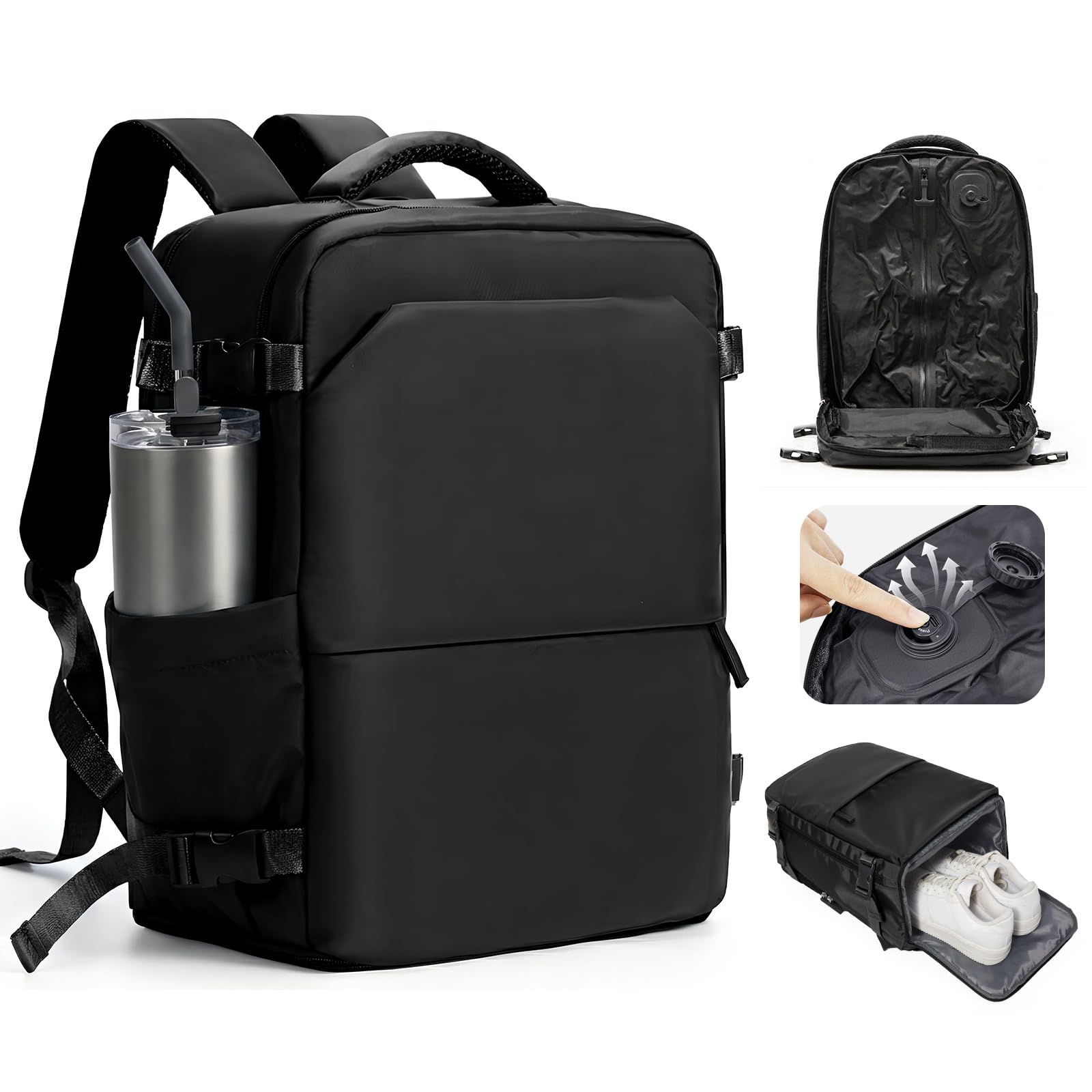 kibachev Vakuum Rucksack Handgepäck Flugzeug 40x30x20 für Ryanair, Reiserucksack mit Schuhfach, Laptop Rucksack Herren Damen, Travel Backpack