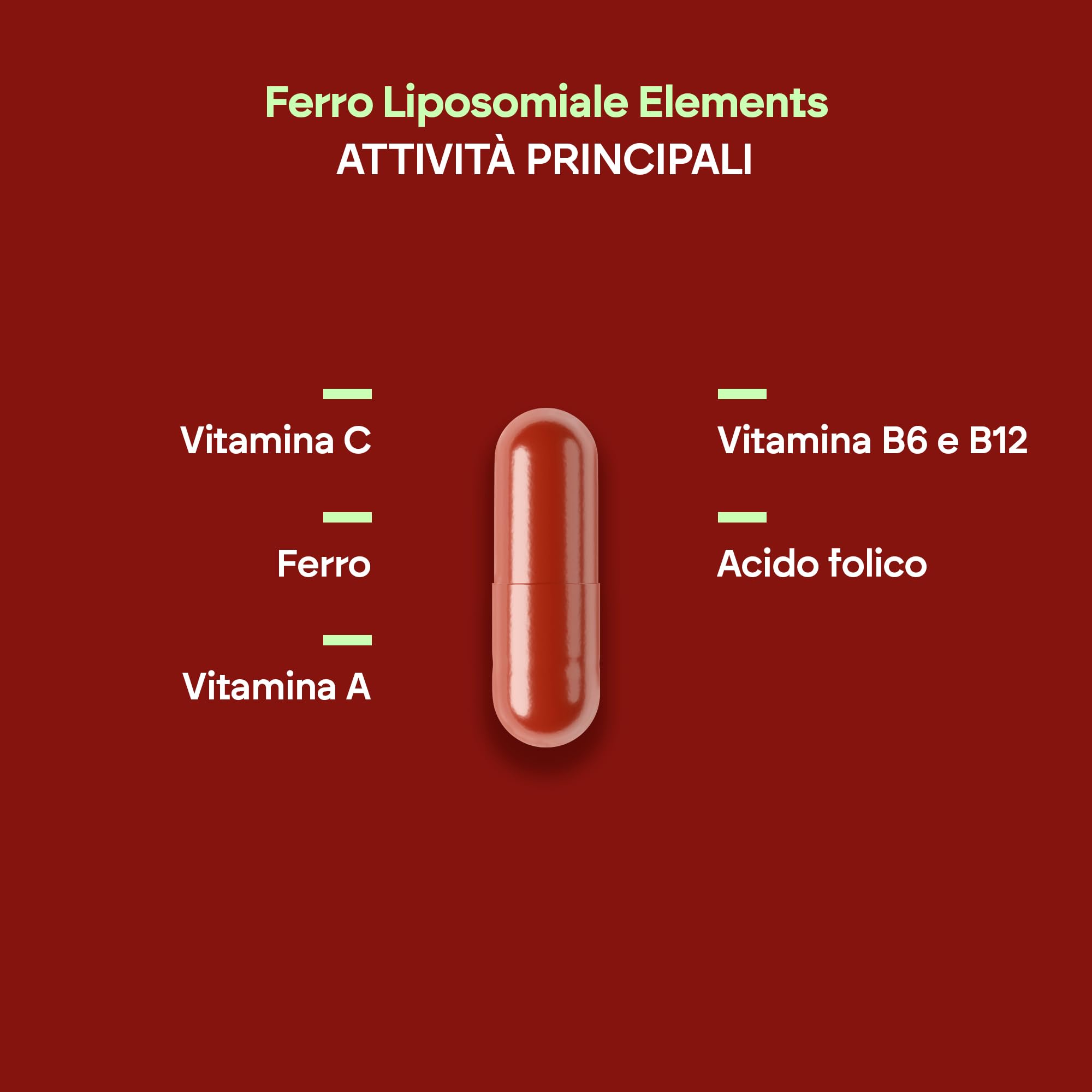 Ferro Liposomiale 30mg Stanchezza e Affaticamento - Con Vitamina C, B12, Acido Folico, A e B6 - Integratore di Ferro - 60 Capsule Liposomal Iron Nutralie