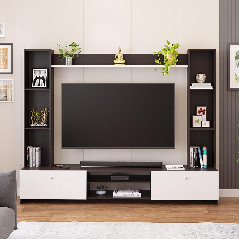 FURNEASER Pinnova Modern Wooden TV Unit for Living Room � Entertainment Center with Storage & Display Shelves Cabinet | Fits up to 50� TVs (Wenge & White 50")