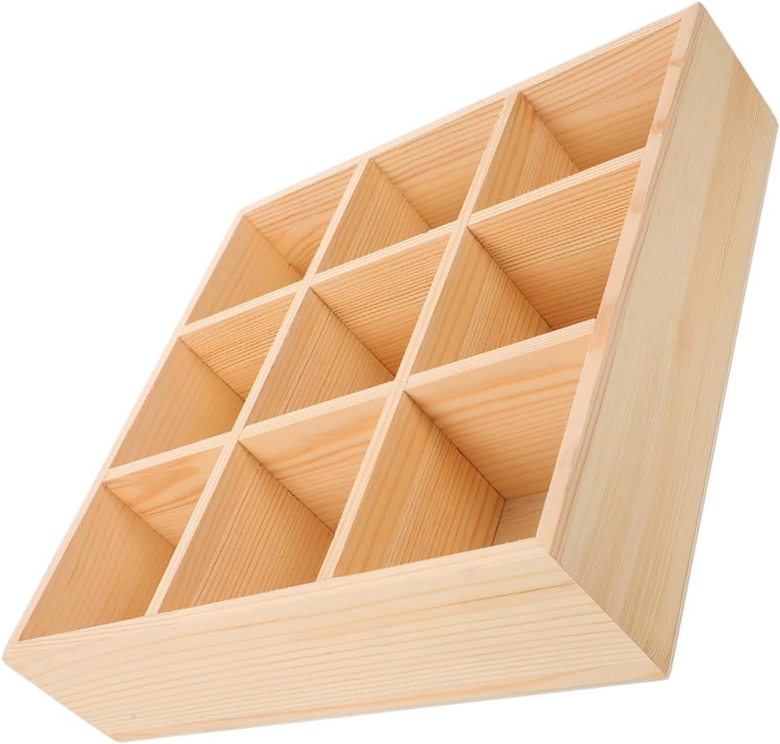 Cabilock 9-Compartment Wooden Tea Bag Holder and Sugar Packet Organizer Box Natural Wood Tea Storage Container for Coffee and for Kitchen and Office Use
