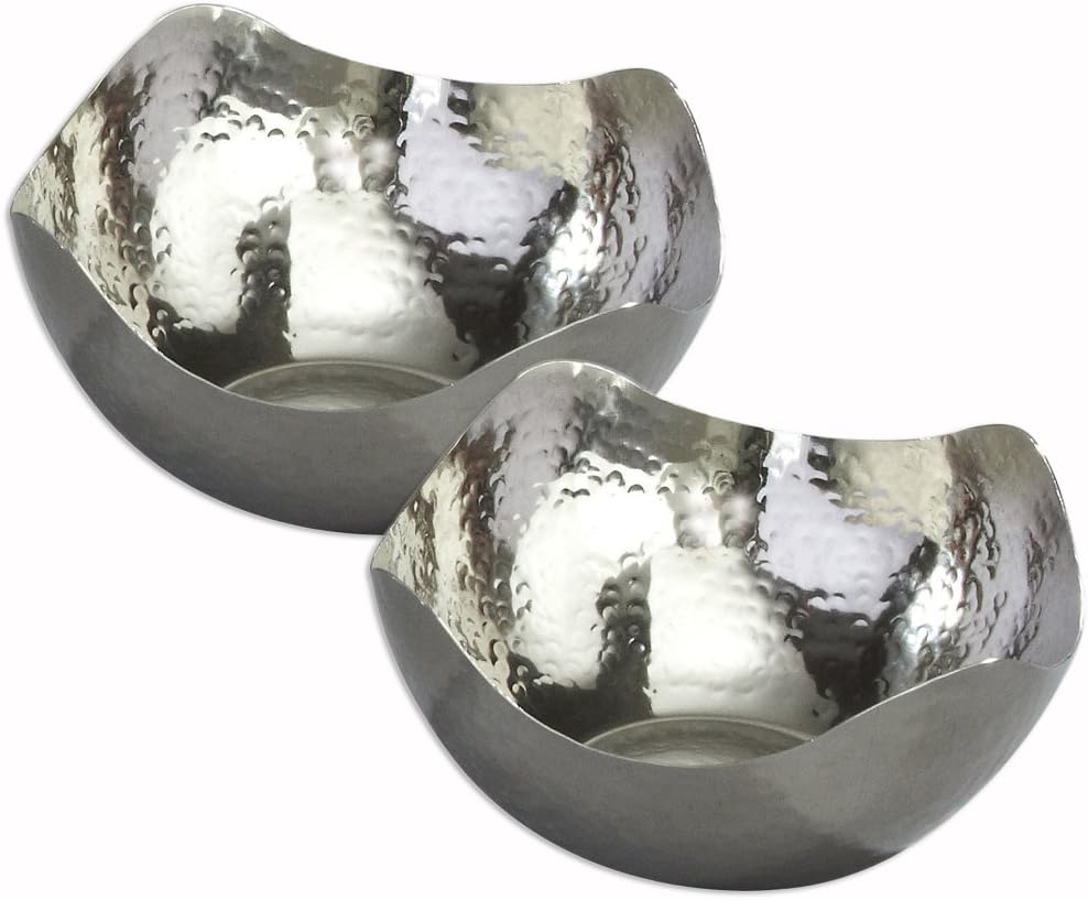 Elegance Silver Hammered Stainless Steel Wave Serving Bowls - Set of 2 5.5 inch Bowls