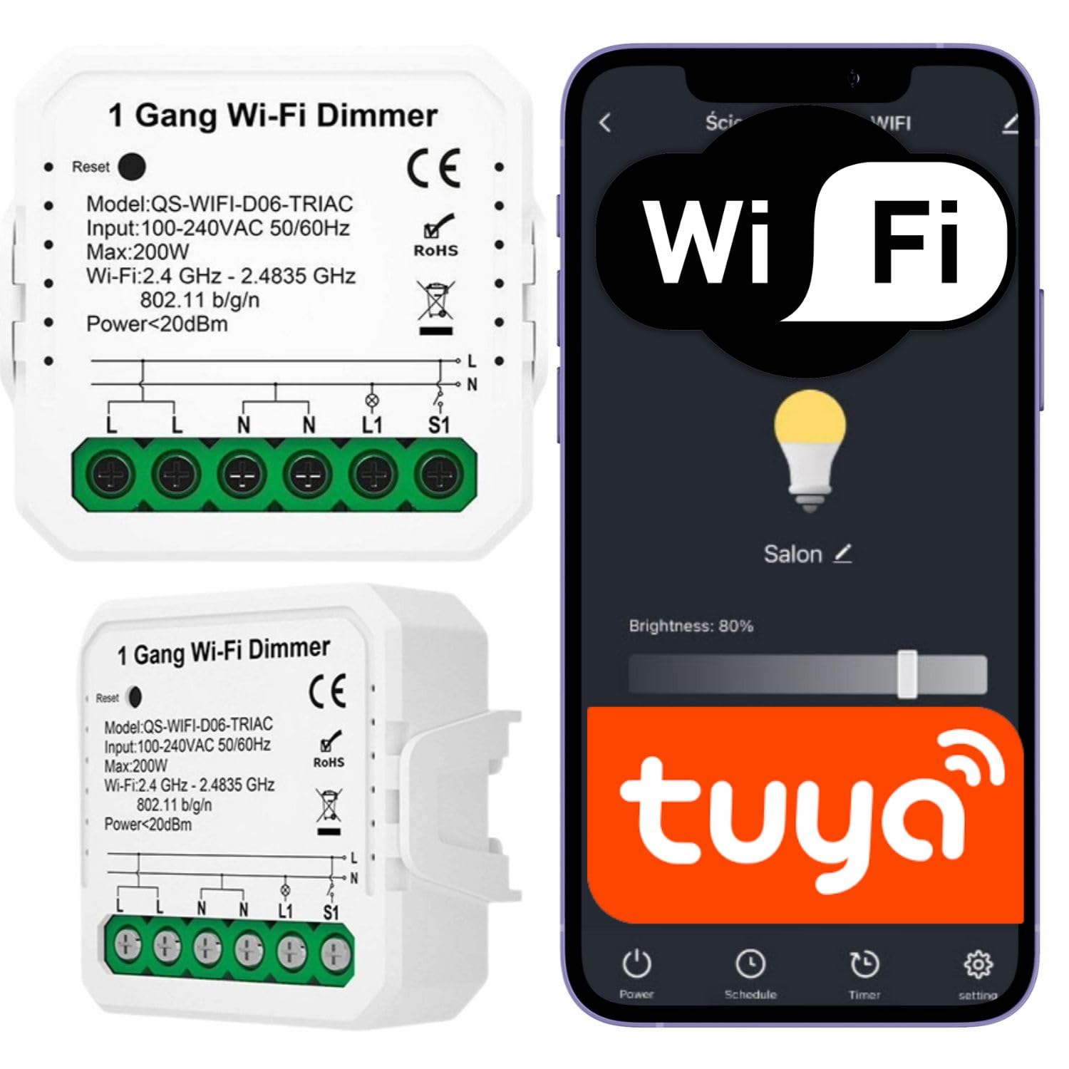 Sone Smart One Tuya Smart Life - Dimmer Wi-Fi da incasso, 150 W | Dimmer WiFi, interruttore dimmer, LED 150 W, Alexa, Tuya Smart Life, Triac, da incasso, interruttore della luce, alogeno