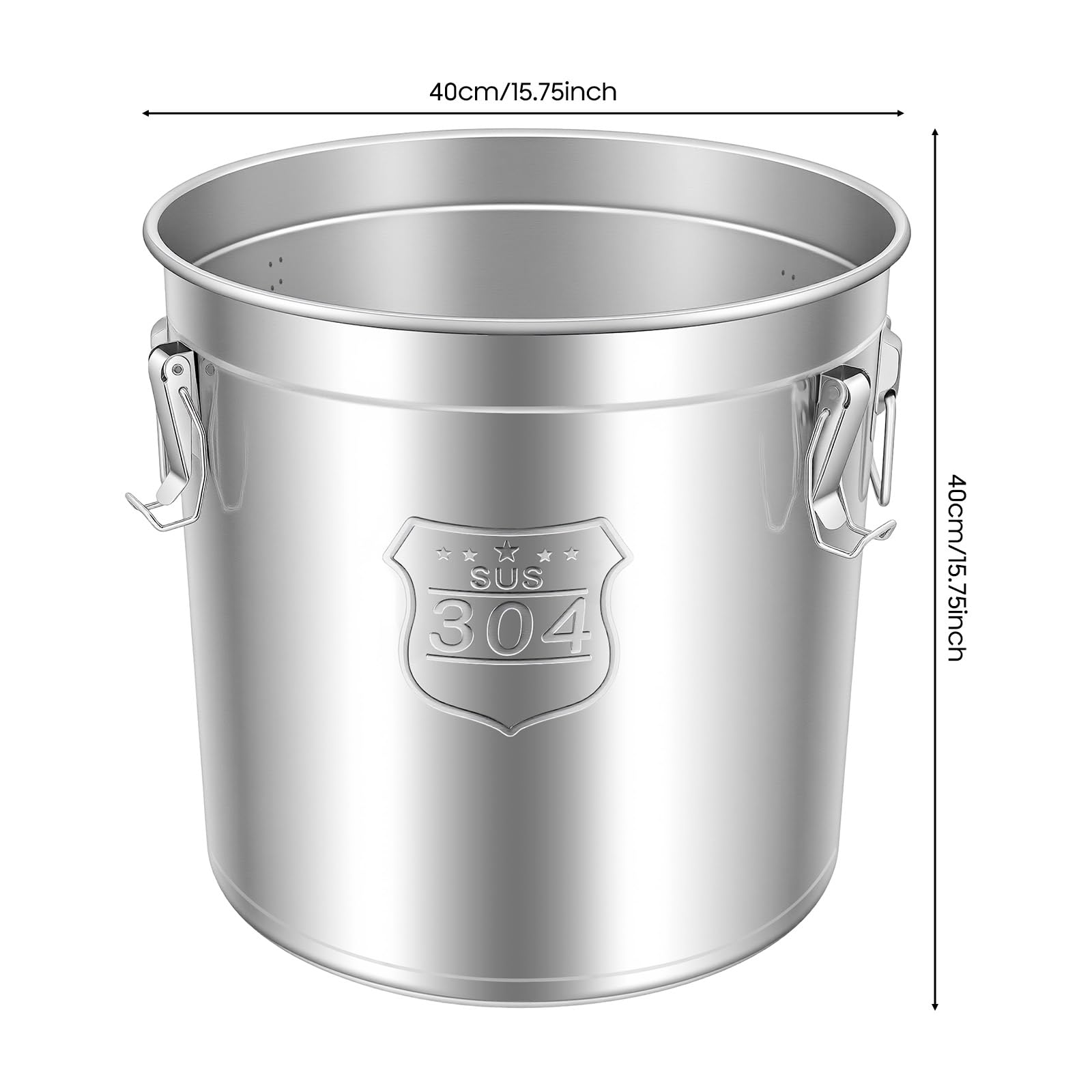 Contenitore ermetico in acciaio inox, grande, 48 l, con coperchio e manici, per cereali, farina, zucchero, caffè, tè, cucina