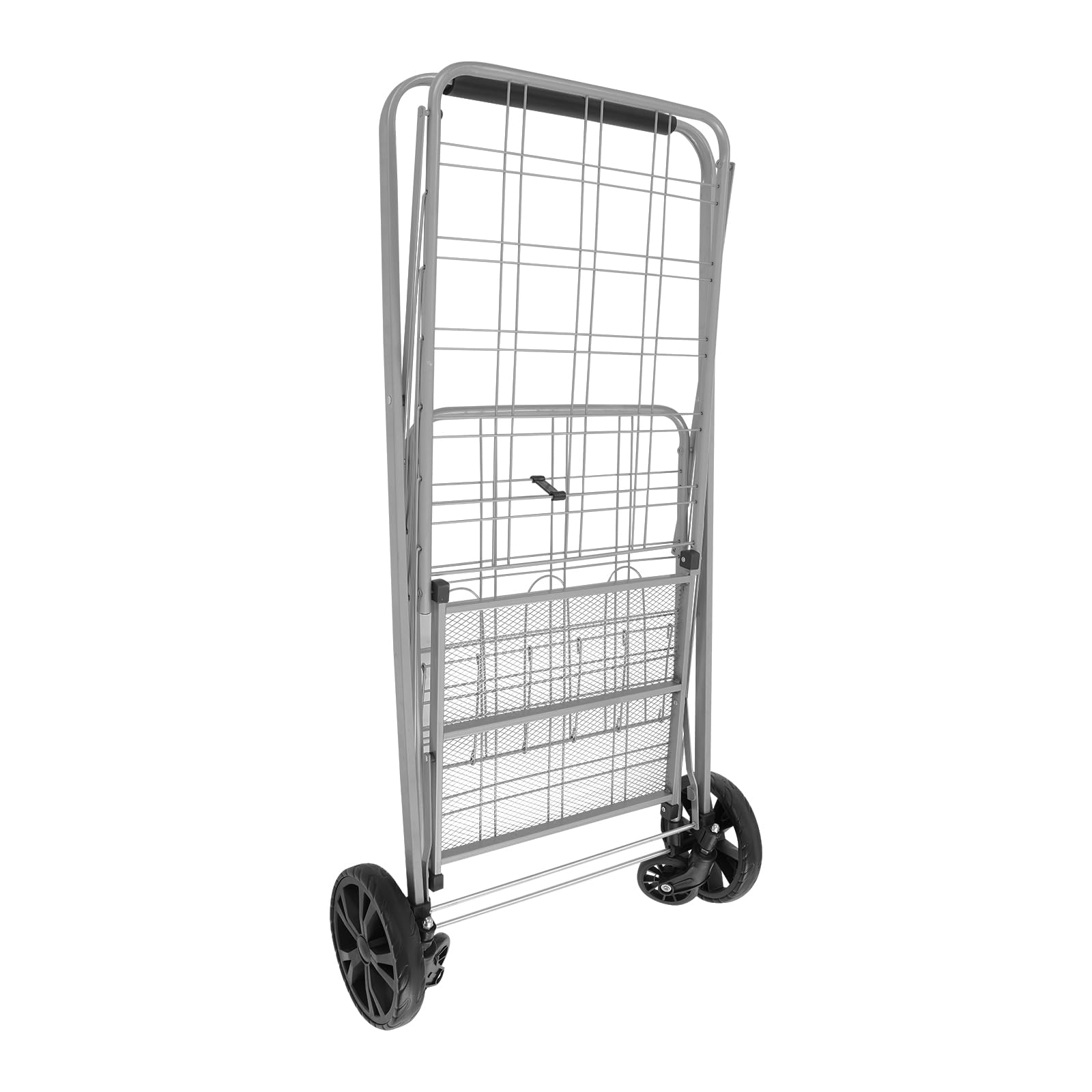 Carrello per la spesa, pieghevole, doppio cestino per la spesa, in ferro, portatile, con ruote fino a 50 kg, per biancheria, shopping, bagagli