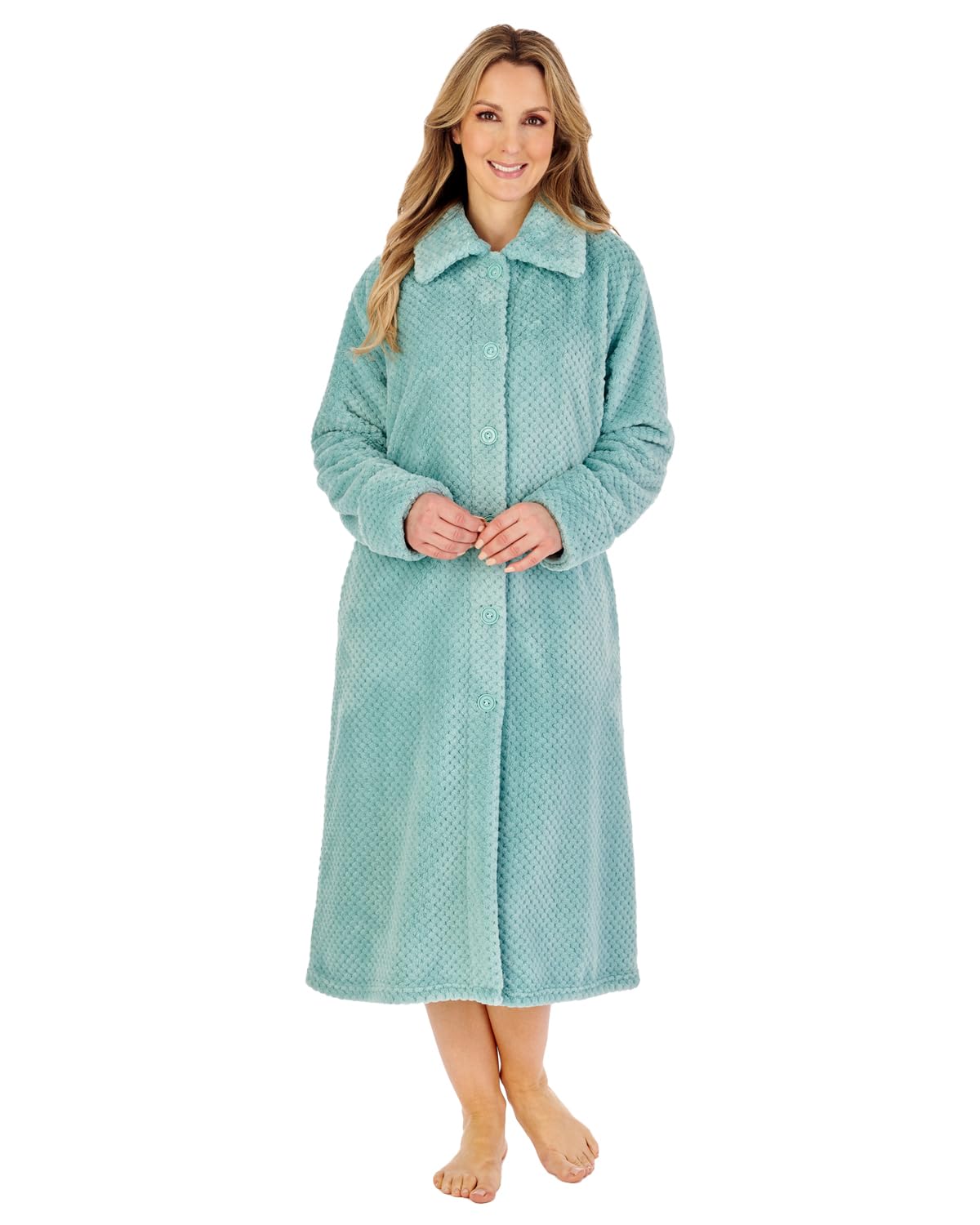 Slenderella Luxury Waffle Fleece Button Through Housecoat (16/18, green)